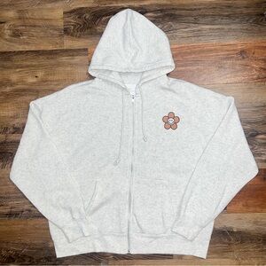 Lazy Sunday ‘Have A Blessed Day’ Zip-Up Hoodie with Flower Patch - Gray, Size XL